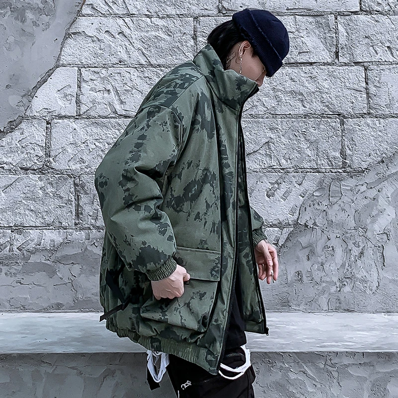 Мужская куртка в стиле милитари с карманами хип хоп Камуфляжная парка зимняя