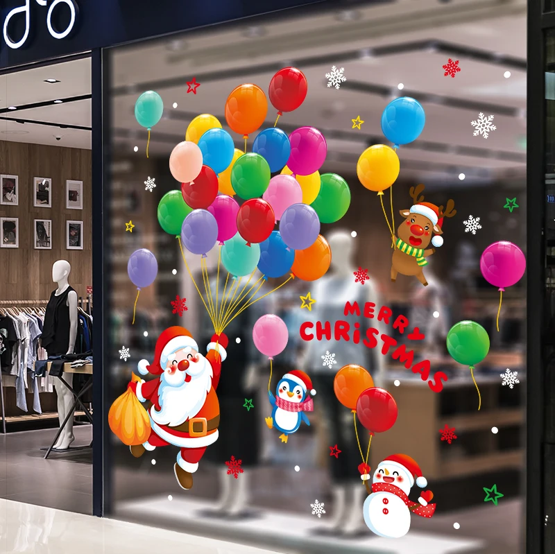 

[SHIJUEHEZI] 2022 Christmas Glass Stickers DIY Santa Claus Balloons Wall Decals for Living Room Window New Year Home Decoration