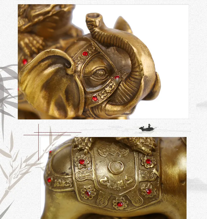 

LAOJUNLU Bronze Golden Toad On The Elephant Ornaments Yuanbao Feng Shui Office Opening Gift, Golden Toad on the elephant