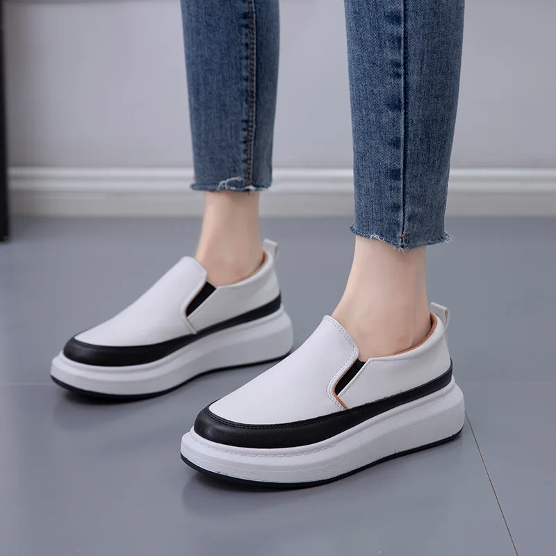 

LAASIMI Flat Platform Women Loafers Spring Slip On Rubber Ladies Lazy Shoes Woman Heighten shoe Flats Female Sewing Footwear