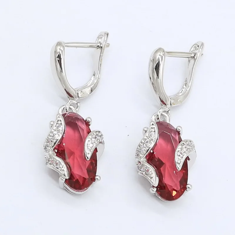 Red Ruby Silver Color Wedding Jewelry Set for Women Bracelet Earrings Necklace Pendant Ring Gift Box | Украшения и аксессуары