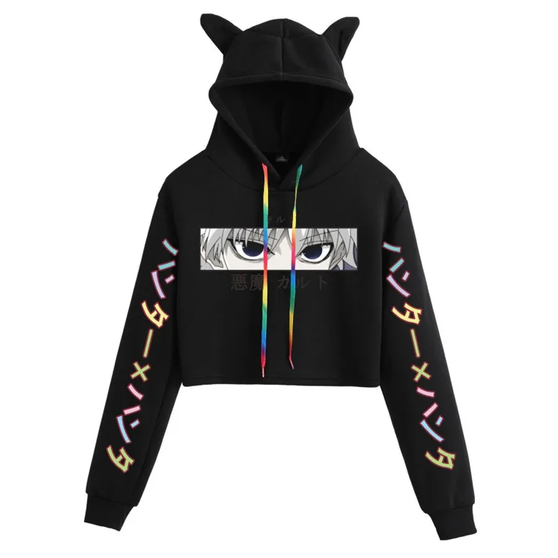 

Anime Hunter X Hunter Cropped Hoodie Cat Ear Crop Top Women Hoodies Winter Sweatshirts Casual Pullovers