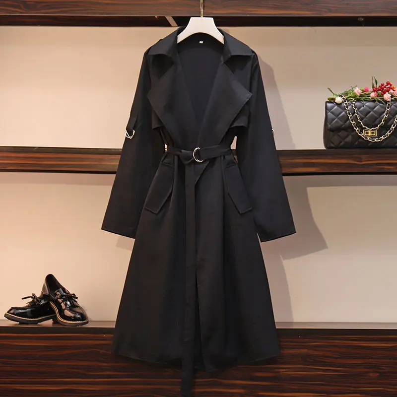 Модный Женский Тренч с отложным воротником двойными карманами однотонный на