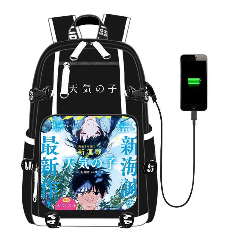 

New Style Japan Anime Print Bag USB Charging Port Laptop Bags Schoolbag Travel Bag Backpack for Teens Students 2021