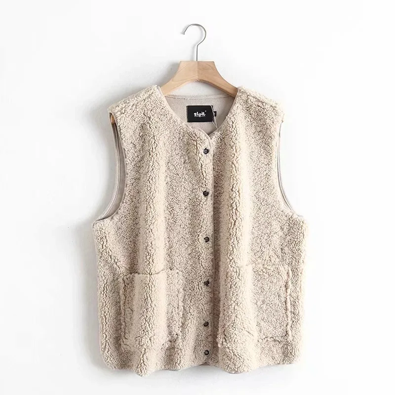 2019 Зимний новый топ с двумя карманами из овечьей шерсти жилет зимний размера плюс
