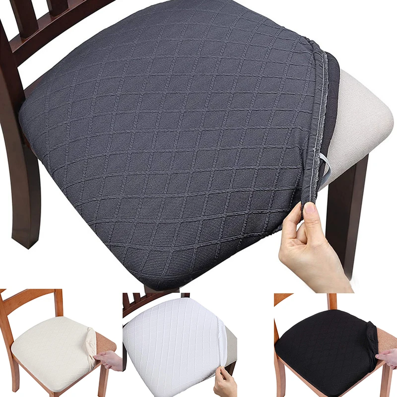

Spandex Jacquard Dining Room Chair Seat Covers Solid Elastic Chair Slipcovers for Wedding Chairs Protector Removable Cover