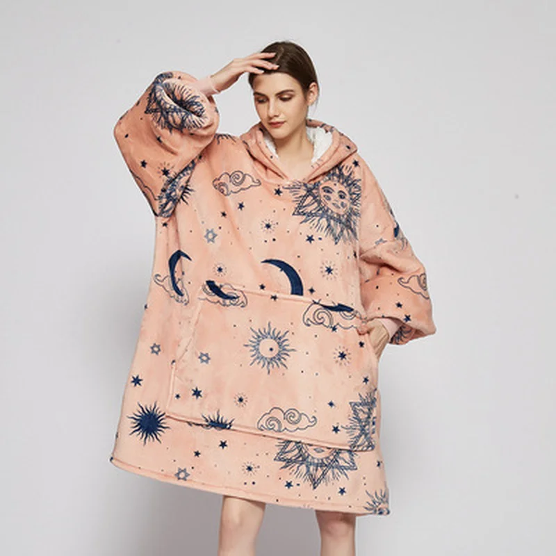 

Giant Blanket Hoodie Women Sweatshirts Luminous Fleece Oversized Hoodie Warm Wearable TV Blanket with Sleeve Bata Manta Mujer