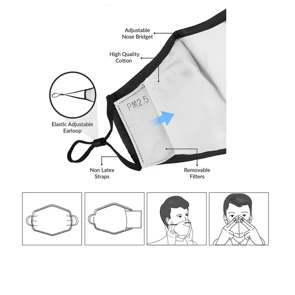 

3PC Cotton PM2.5 Breathable Anti Dust Mask Men Women Face Mouth Masks Washable and Reusable with 10 Replaceable Filter A50