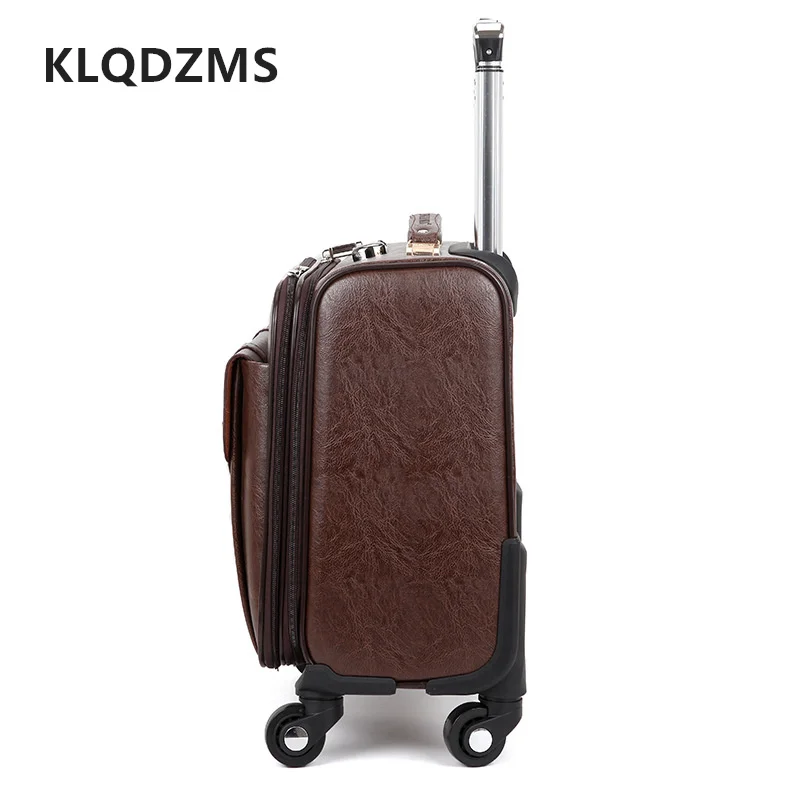 Модный чемодан на колесиках KLQDZMS 18 дюймов мужской из искусственной кожи для
