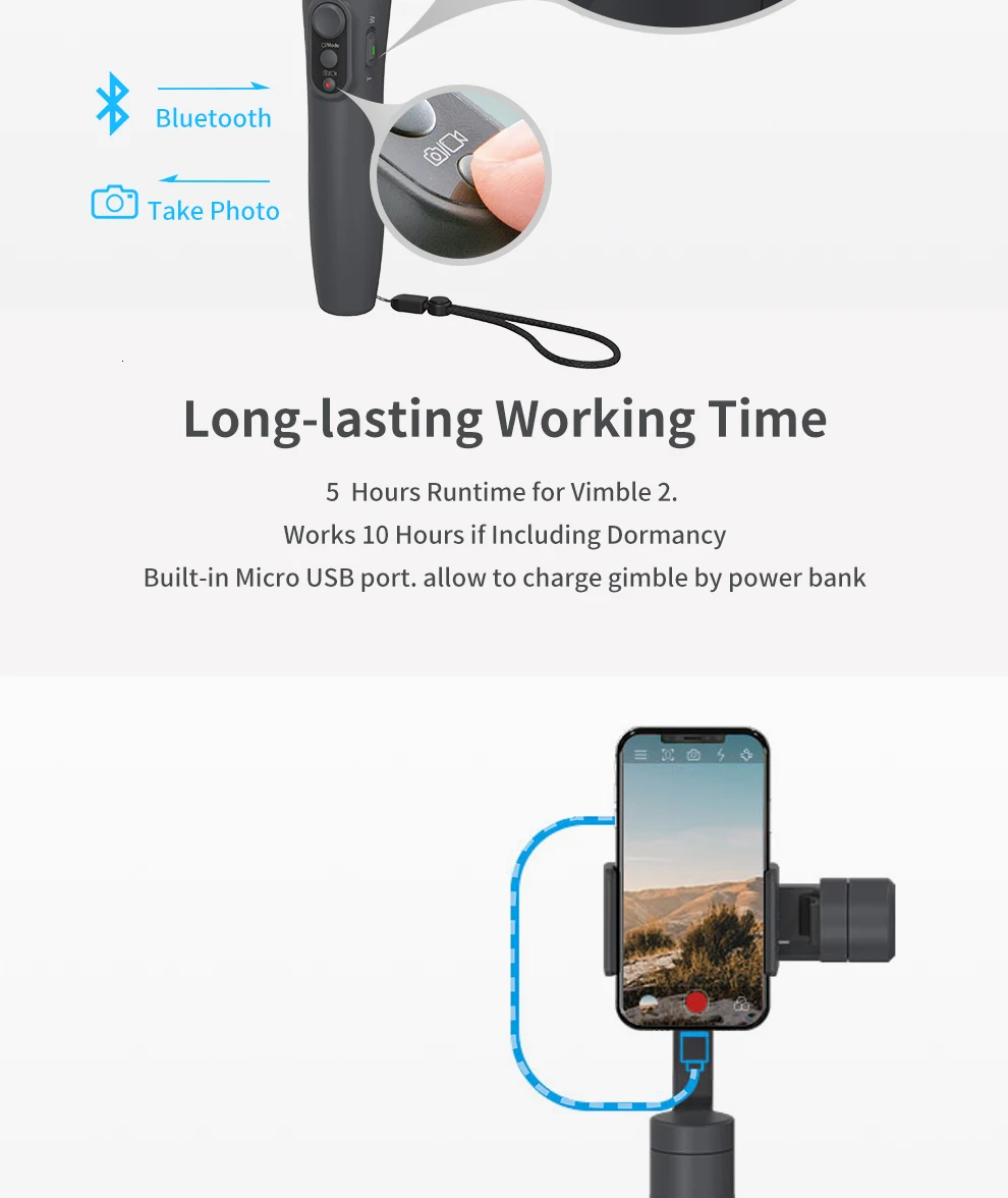 FeiyuTech Vimble 2 ручной смартфон карданный штатив стабилизатор с 183 мм полюсом для iPhone X 8 7 samsung XIAOMI 57~ 84 мм