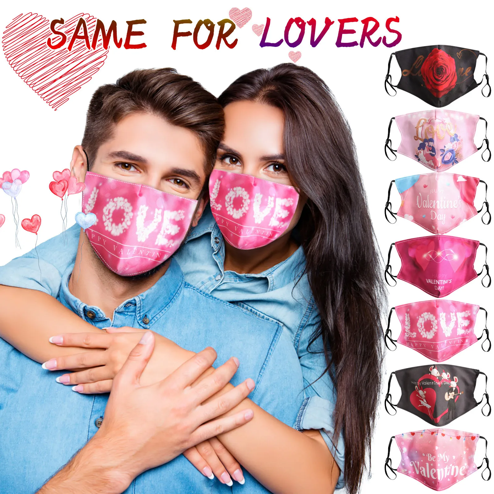 

Adult Washable Printed Breathable Valentine's Day Printed Cotton Mask And Dustproof Windproof Breathable Face Mask Shield Mask