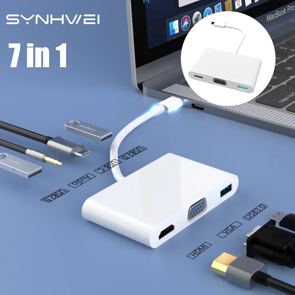 USB-концентратор 7 в 1 USB Type-C HDMI 3 5 мм для ноутбуков | Компьютеры и офис