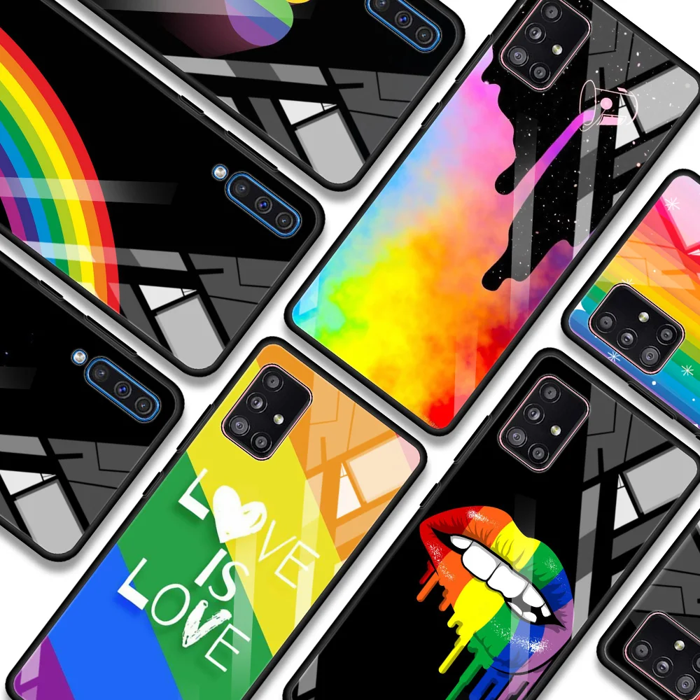 Прозрачный стеклянный чехол для телефона Samsung Galaxy A21s A11 A51 A71 A72 A91 A81 A01 A52 с черной