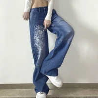 printed baggy y2k jeans womens low waist jeans spring autumn oversize wide leg loose trousers casual cargo pants streetwear