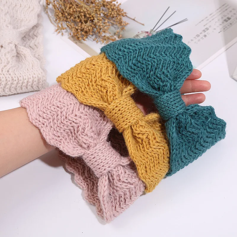 

CN 2021 Cute Women Winter Warm Wool Twist Knot Headband Turban Simple Crochet Wide Srtech Hairband Headwrap Hair Accessories