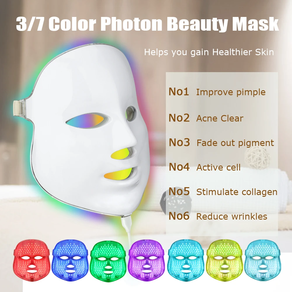 Светодиодный фотонный массажер для лица KOLI 7 цветов маска против морщин акне