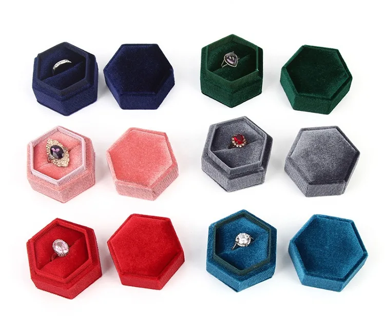 

HOSENG Hexagonal Flannel Jewelry Storage Box Woman Earring Necklace Wedding Package Case Luxury Ring Portable Travel Case HS_904