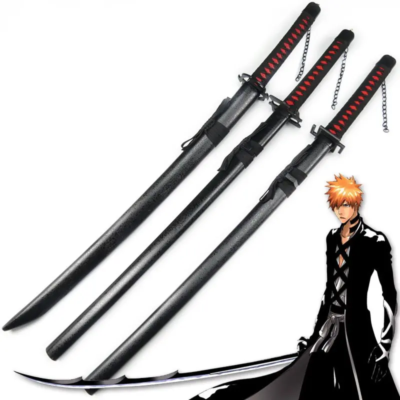 

[Funny] 100cm Cosplay Anime Bleach weapon Bleach Ichigo Kurosaki Tensa Zangetsu Zanpakuto wooden Sword Costume party Anime show