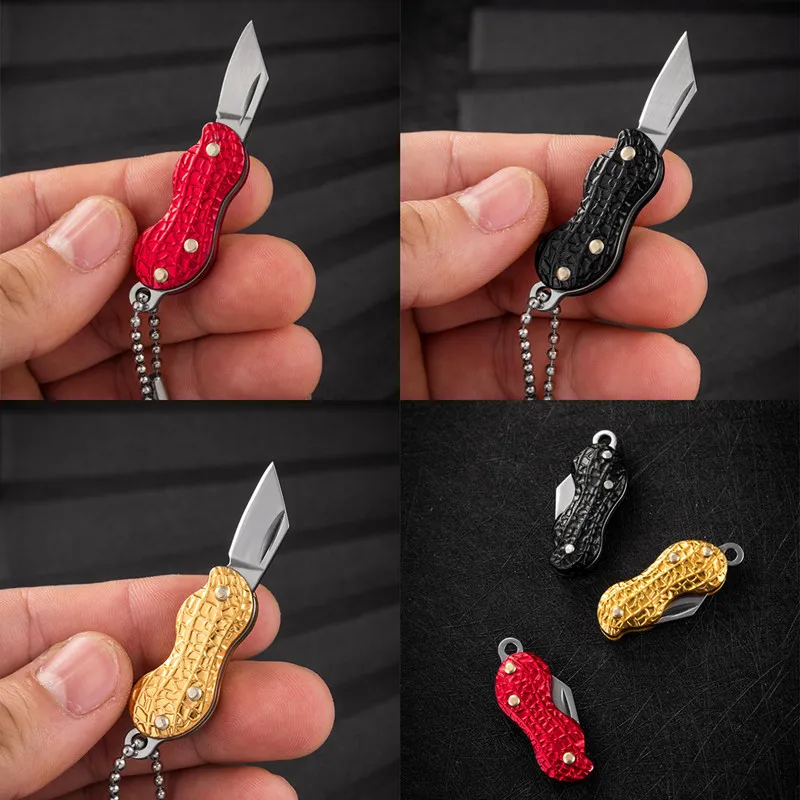 

Outdoor Creative Peanut Shaped Mini Key Pocket Knife Stainless Steel Portable Folding Knife Cutter for Camping Hiking