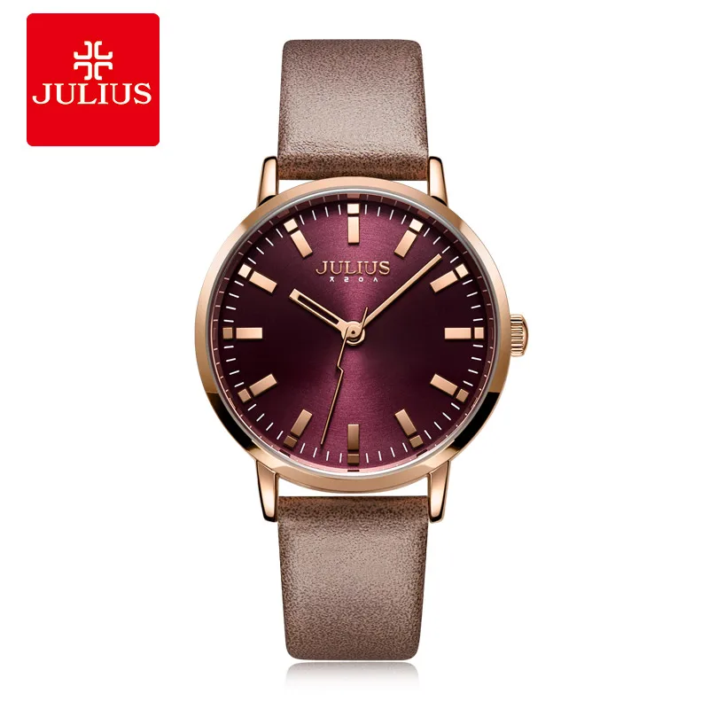 

JULIUS Women's Watch Office Lady Business Watch Leather Strap Purple Quartz Wristwatch 30m Waterproof Fashion Montre JA-1149