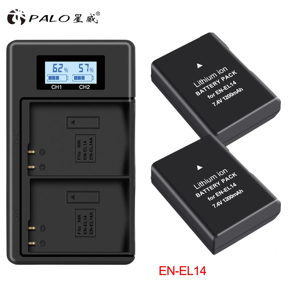 1 charger 2 battery PALO 1 шт. EN-EL14 цифровая камера Батарея 7,4 V RU el14 акумуляторная батарея адаптер переменного тока для Nikon df d3400 d5300 d3100 d5600/5500/5200/3300 P7000/7100 и т. д - Цвет: 1 charger 2 battery