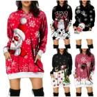 3XL осенне-зимние свободные рождественские платья с длинным рукавом, женская модная толстовка с капюшоном, платье-свитшот с длинными рукавами и карманами на бедрах