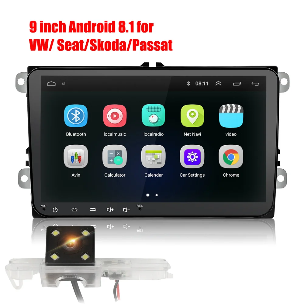 with VW camera Двойной 2Din Автомагнитола Android 8 gps 9 ''авто для Golf Polo Passat Beetle Touran SKODA SEAT Wifi bleutooth 2din Автомагнитола - Цвет: with VW camera