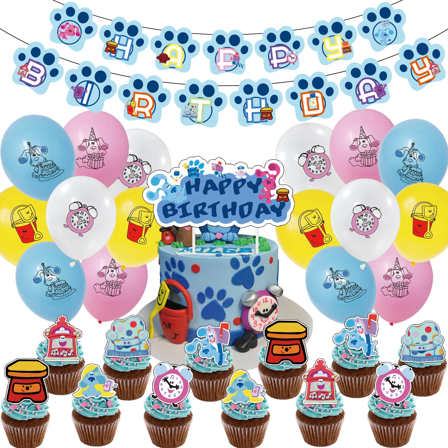 

42Pcs Blues Clues Theme Party Supplies Blue Spotted Dog Happy Birthday Party Banner Cake Topper Birthday Party Decor Kids Favors