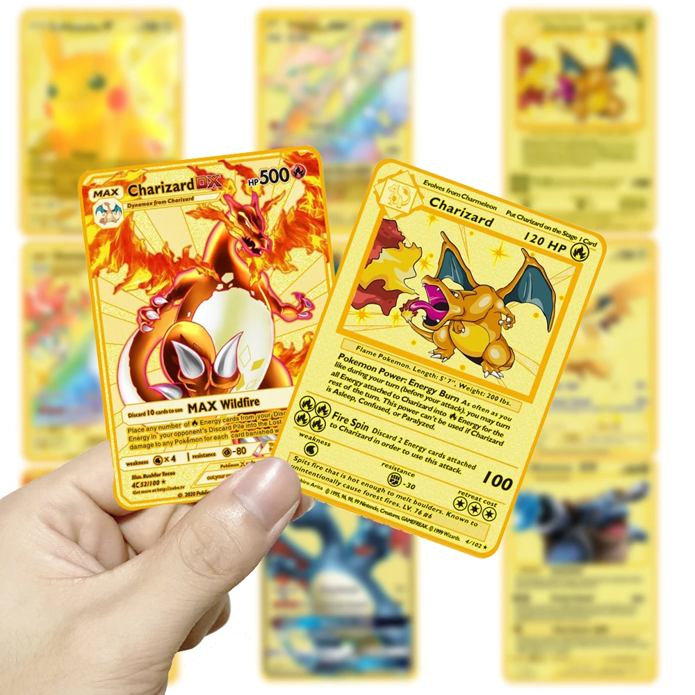 Золотая карта Покемон английская игра коллекция Charizard Venusaur Mewtwo блестящая набор
