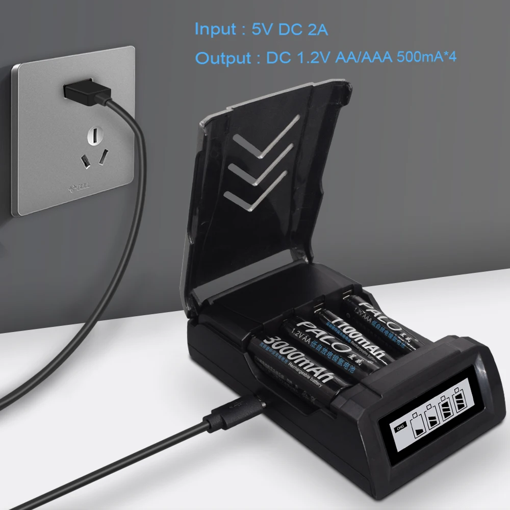 Новое умное зарядное устройство PALO с ЖК-дисплеем USB для аккумуляторных батарей AA 1