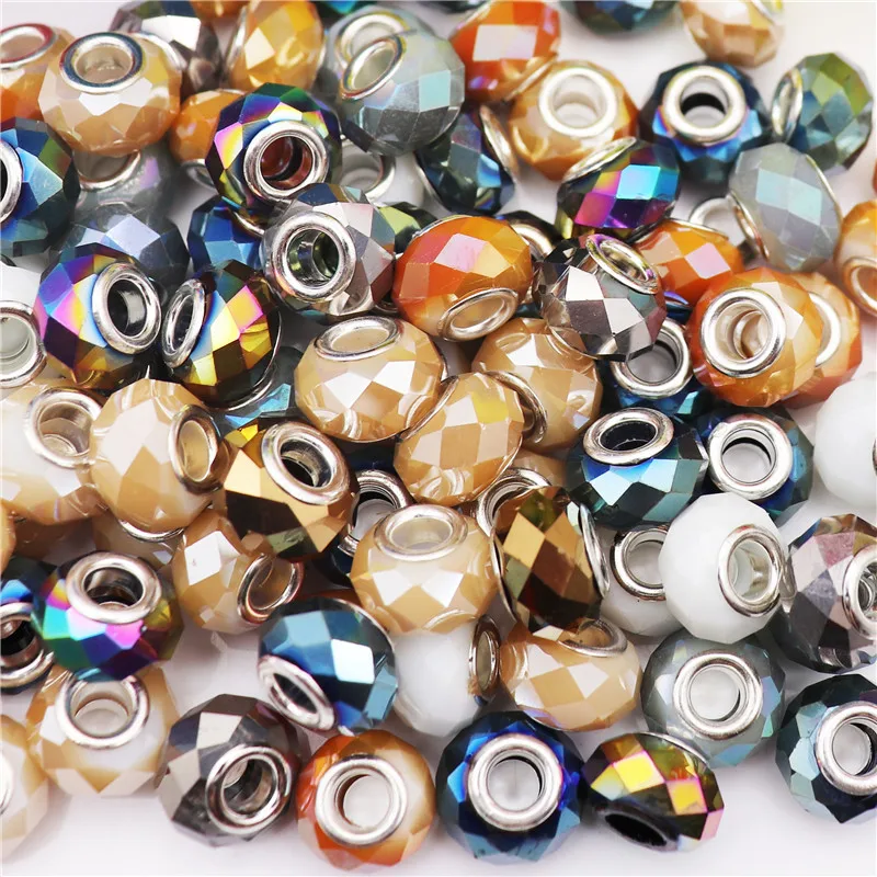 10 шт. Новые блестящие граненые Стеклянные европейские бусины с крупным