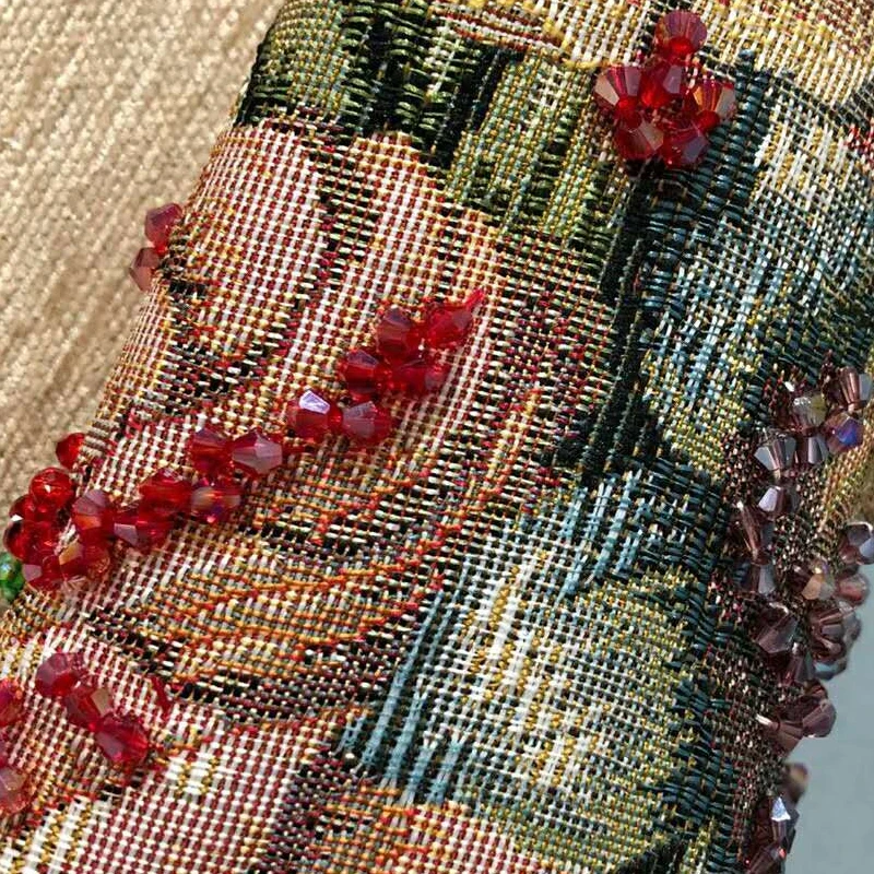 

SEQINYY Khaki Jacket 2020 Early Autumn Winter New Fashion Design Women Vintage Flowers Jacquar Beading High Quality Top Luxury