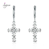 sterling silver 925 crystals cross earring with rhinestones women earrings shiny zircon medium dangling ear jewelry wholesale
