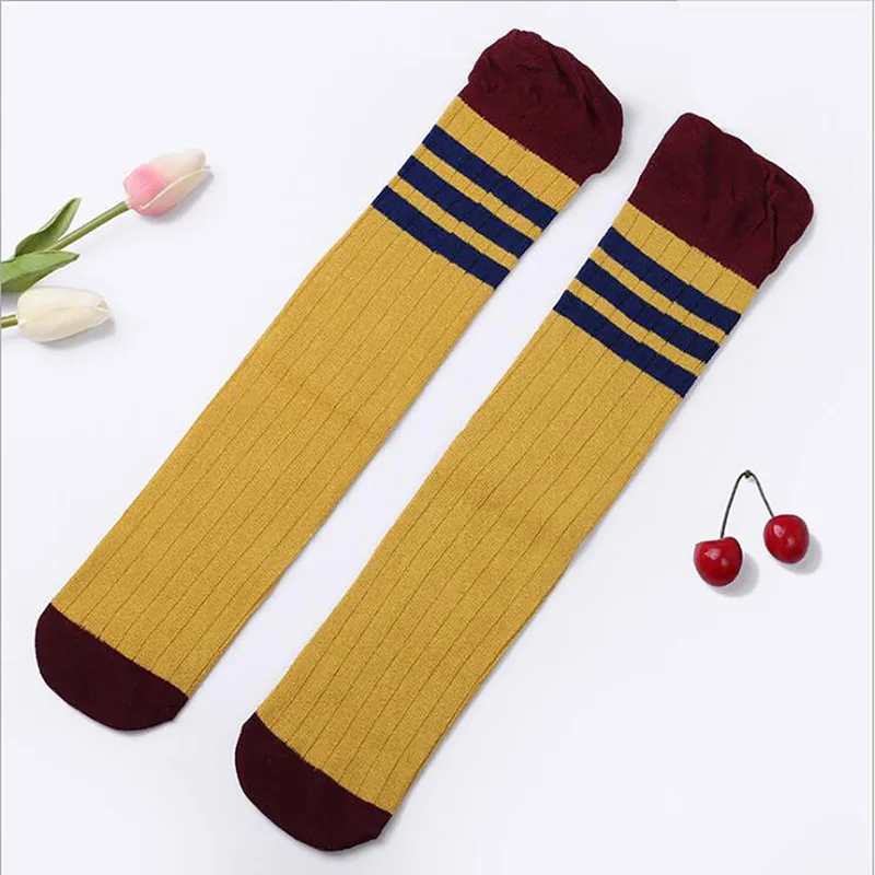 

4 colors Children's Girls Kittens Striped Stockings Girl Thigh Knee Socking Half Heap Socks Stripe For 3-12 Years Children