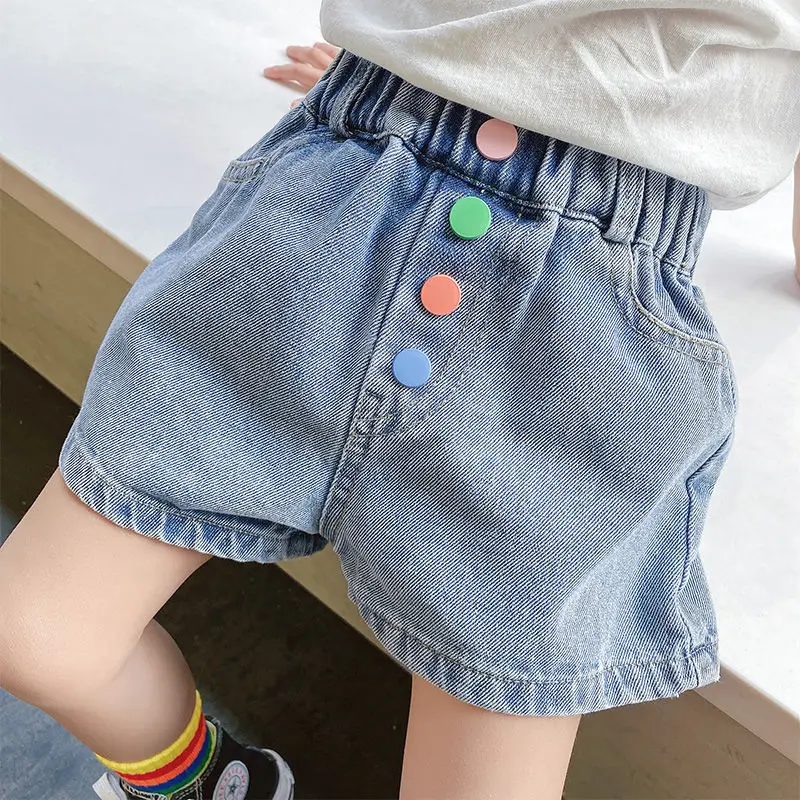 Модные детские шорты штаны для мальчиков и девочек летние джинсовые цветные