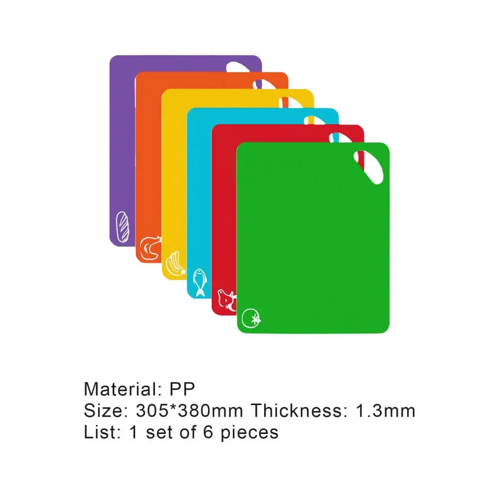 

6Pcs/Set Cutting Boards Flexible Non-slip PP Food Icons BPA-free Chopping Blocks Mats for Home Kitchen Tool Accessories