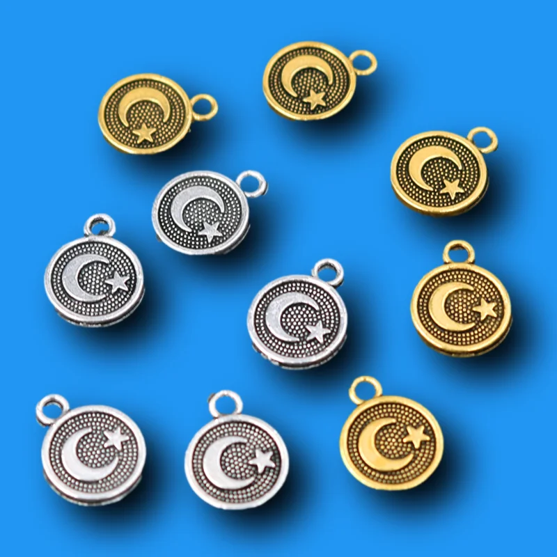 30 шт. Мини Накладной Луной и звездами турецким флагом подвески с мусульманское