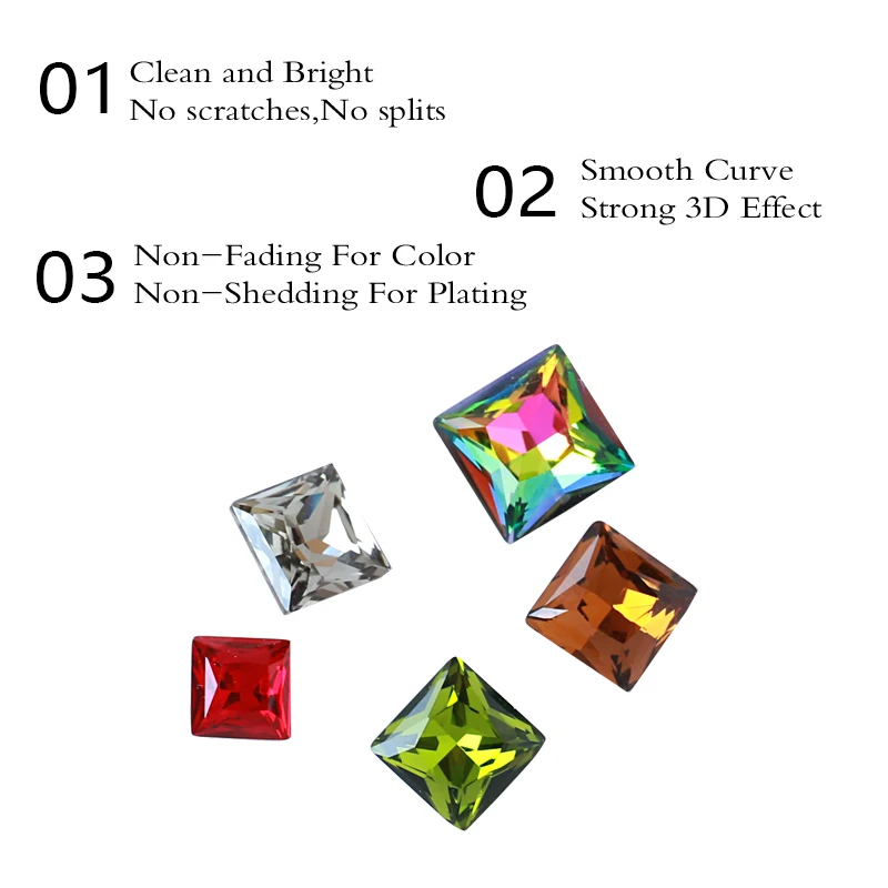 Стразы для дизайна ногтей разных цветов квадратные кристаллы стразы блестки 3D