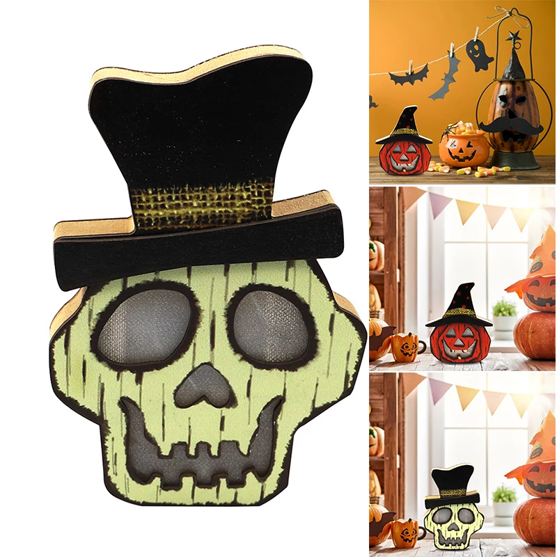 

NEW Wooden Pumpkin Skull Lantern Light Lamp Glowing Decorations Night Lights for Halloween Party Bar Festival