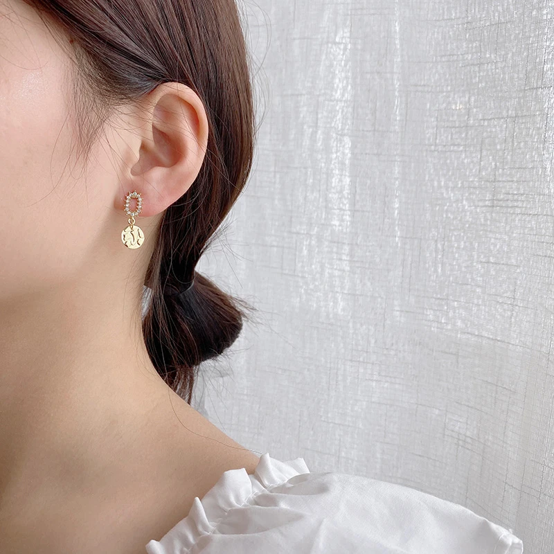 

South Korea Temperament Irregular Geometry Stud earrings Metallic Earrings Contracted Wafer Eardrop Long Earrings