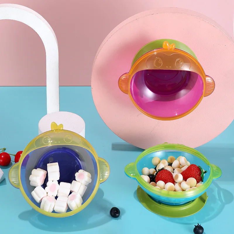 

New Pattern Baby Children Kid Fall Prevention Sucker Suction Cup Cartoon Monkey Rotatable Fun Food Bowl Grade PP Easy Grasp