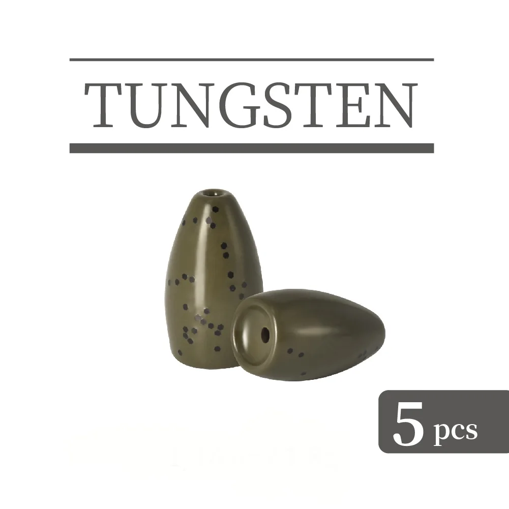 MUUNN-plomos de pesca de tungsteno de 5 piezas, accesorio de señuelo de pesca de 1/16-2 OZ, peso en forma de bala, Texas Rig Bass
