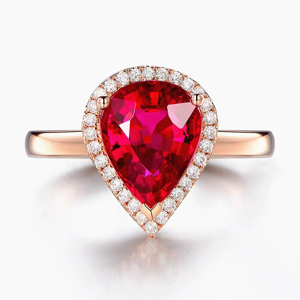 

Vintage water drop red crystal ruby gemstones diamonds rings for women 14k rose gold color jewelry bijoux bague romantic gifts