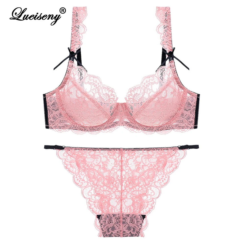 LUEISENY 2021 Sexy Lace Bra Set 3/4 Cup Adjustable Push Up Ultra Thin Bra Lingerie Underwear Women Sets 70-85A B C Cup Free Ship