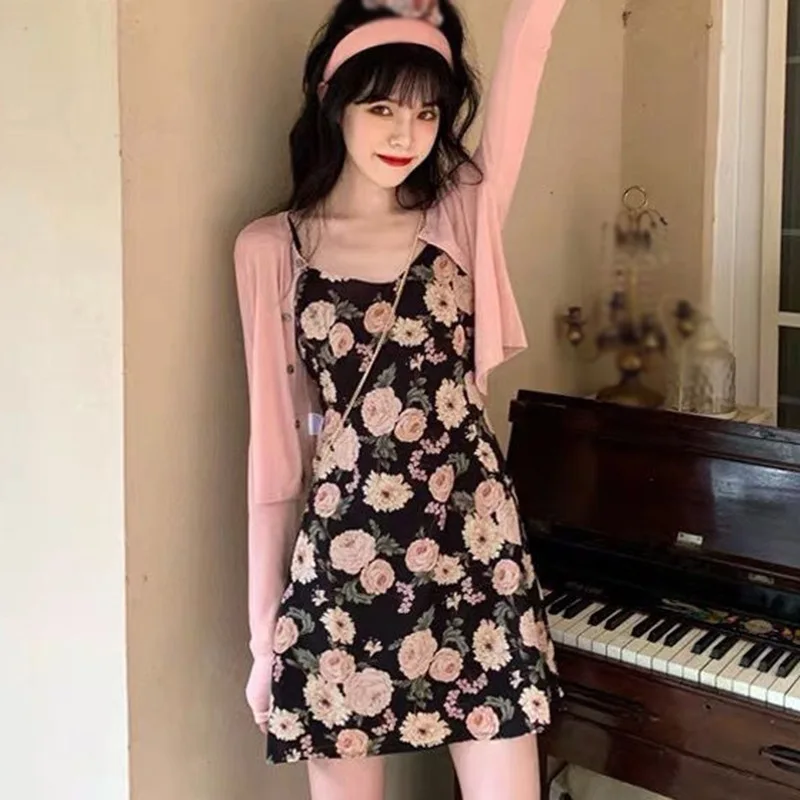 

Женское платье на бретельках, облегающее платье во французском стиле без рукавов с цветочным принтом, лето 2021