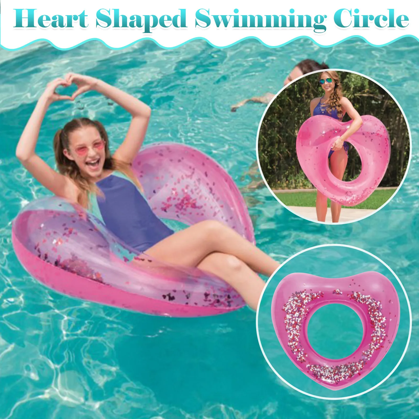 

Надувное кольцо для плавания, блестящее плавающее кольцо для бассейна, милый семейный поплавок для девочек, Пляжная игрушка, для игр на откр...