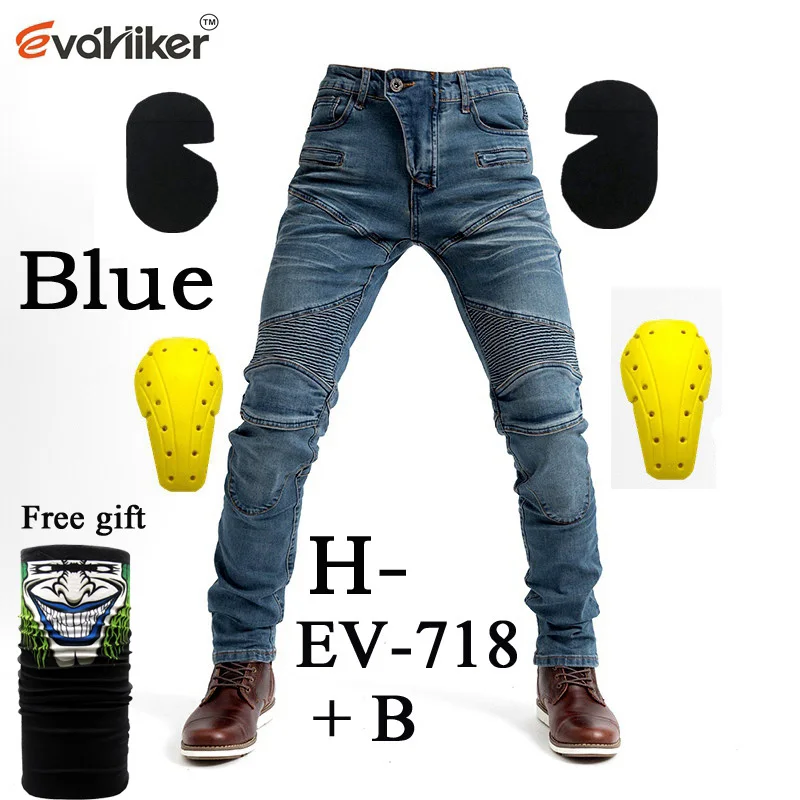 H-EV-718 Blue B Дизайн мотоциклетные брюки мужские мото джинсы Защитное снаряжение для езды на велосипеде мотоциклетные брюки 718 штаны для мотокросса С Prote - Цвет: H-EV-718 Blue B