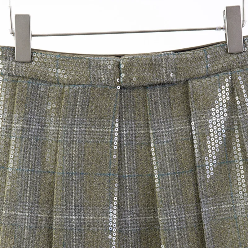 

[DEAT] Bead Piece Long Sleeve V-neck Loose Coat Pleated Above Knee Mini Skirt Two Piece Suit New Fashion Tide 2021 Spring GX 26