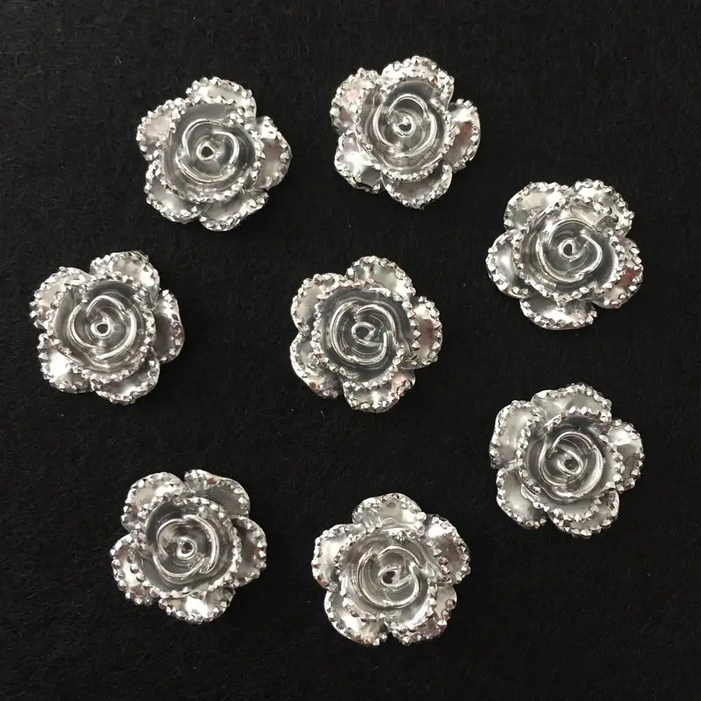 60 шт. 14 мм полимерные серебристые Розы с плоским основанием цветы скрапбук