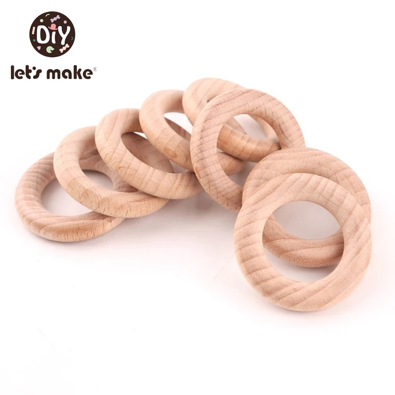 Let's Make Beech Wood 50pc Wooden Ring 40/55/60/70mm Wooden Teether DIY Bracelet Crafts Gift Teething Accessory Baby Teether